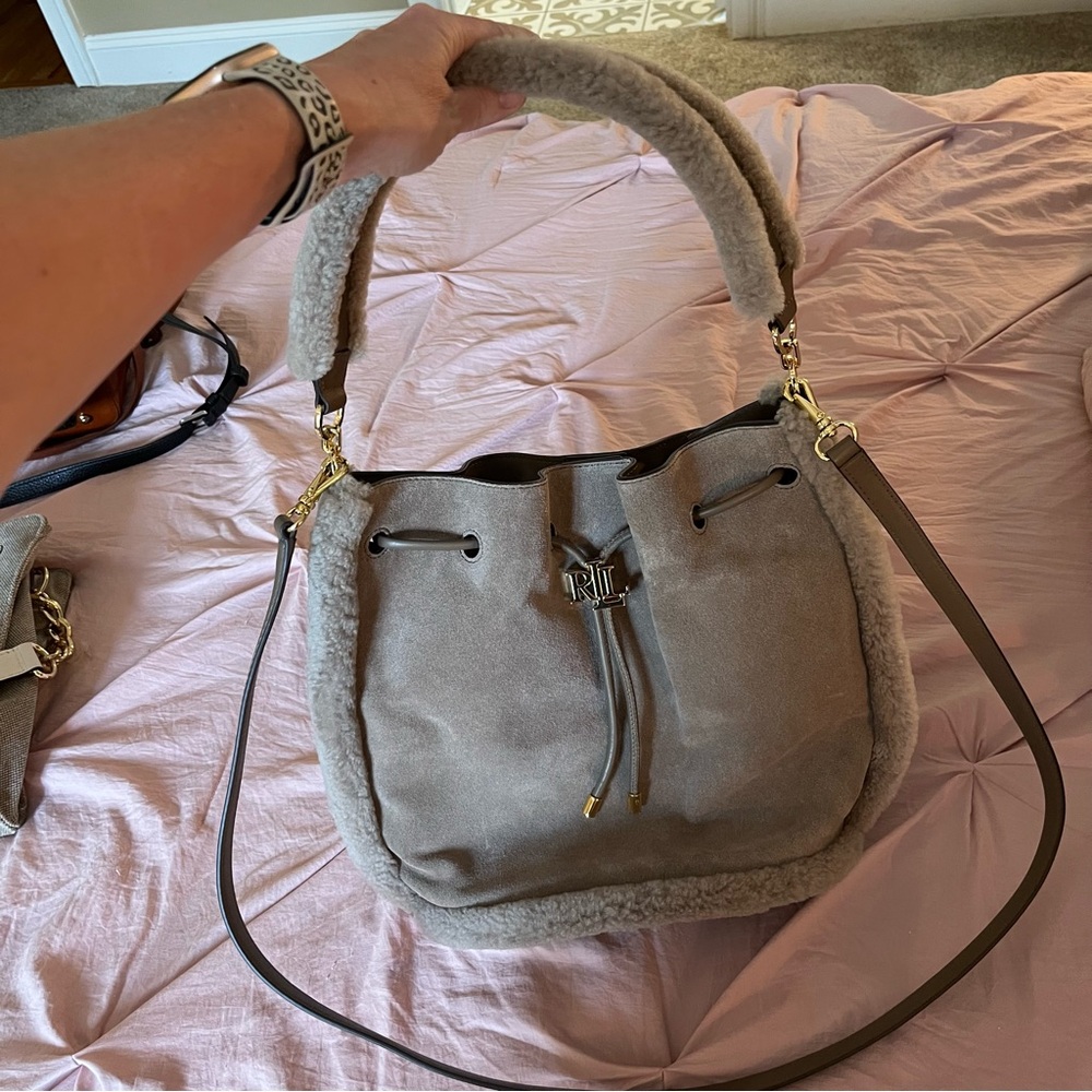 Ralph Lauren Gray Hobo Bag with Gold Accents